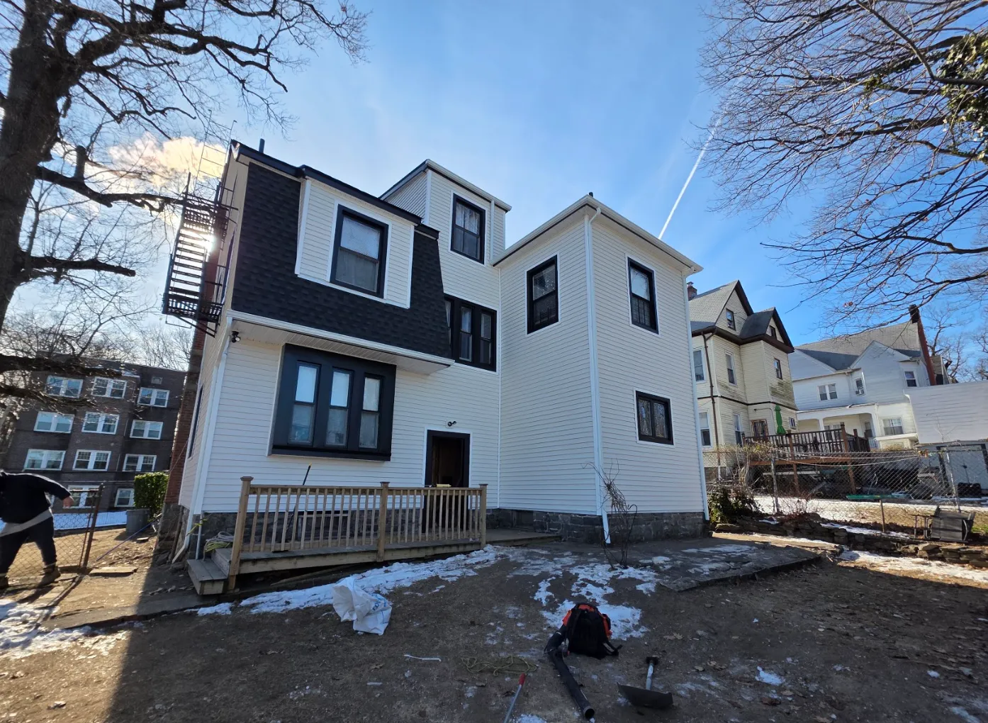 House with new white siding